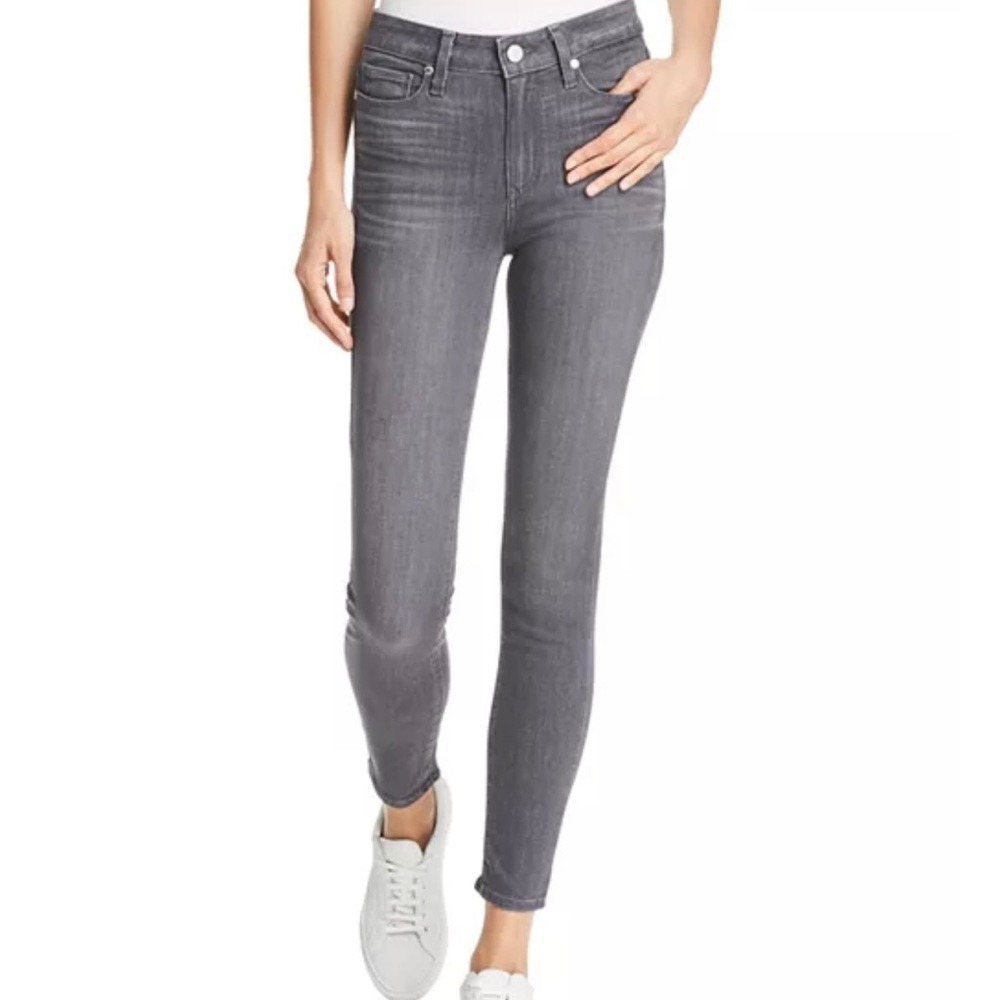 Paige Hoxton Ankle High Rise Skinny Button Fly Jeans in Gray Peaks Size 32